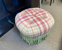 Round Tufted Ottoman with Lime Green Braided Tassels