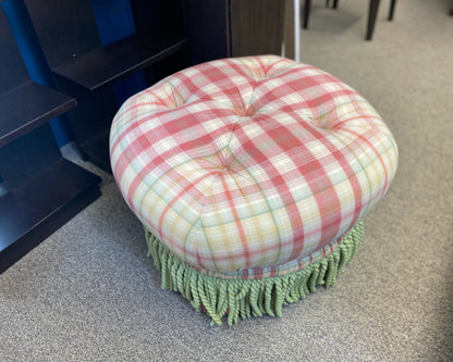 Round Tufted Ottoman with Lime Green Braided Tassels