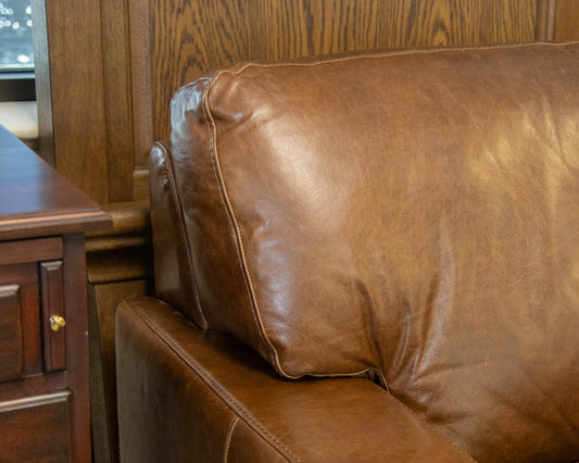 Soft Line Brown Leather Track Arm 67" Sofa