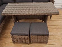 Brown Wicker Outdoor Dining Banquette  with Cushions & Dining Table & 2 Stools