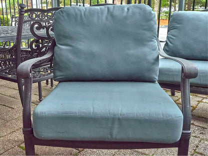Black Cast Aluminum Outdoor Sofa & 2 Chair & Ottoman  Set
