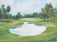 "Golf Course 2" Matted Print in Wavy Gold Frame