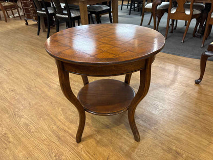 Round Mahogany Inlaid Top Side Table