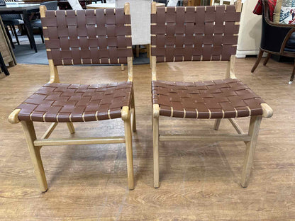 Pair Of Hati Home Woven Leather Oak Dining Chairs