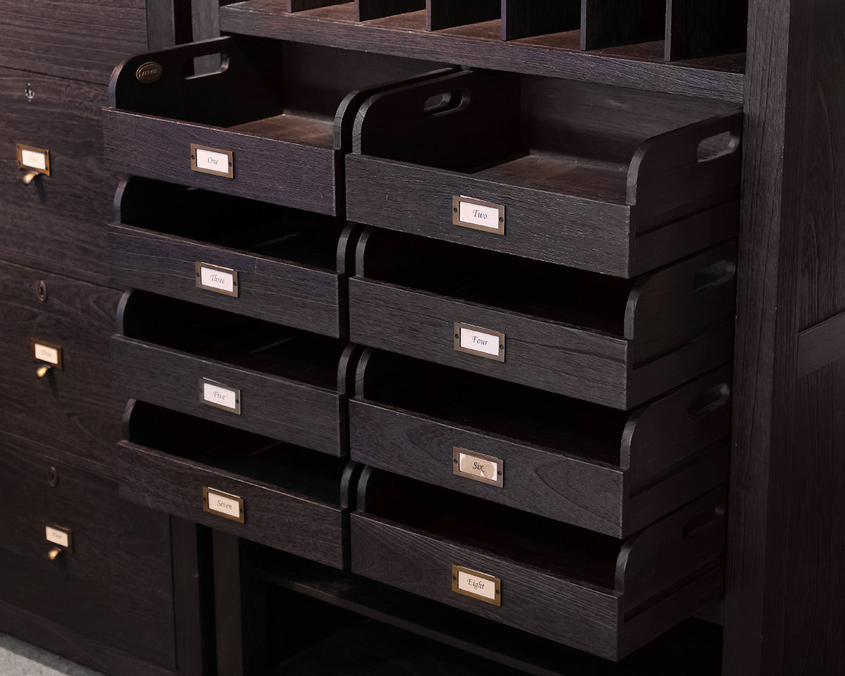 Arhaus Telegraph Office Storage Cabinet in Ebony Finish with Brass Hardware