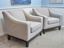 Pair of Light Grey Upholstered Club Chairs with Espresso Finish Legs
