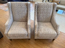 Jofran Pair of 'Quinn' Wing Chairs in Geometric Silver Fabric