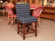 Pair of Blue & White Design Upholstered Counter Stools with  Espresso Finish Leg