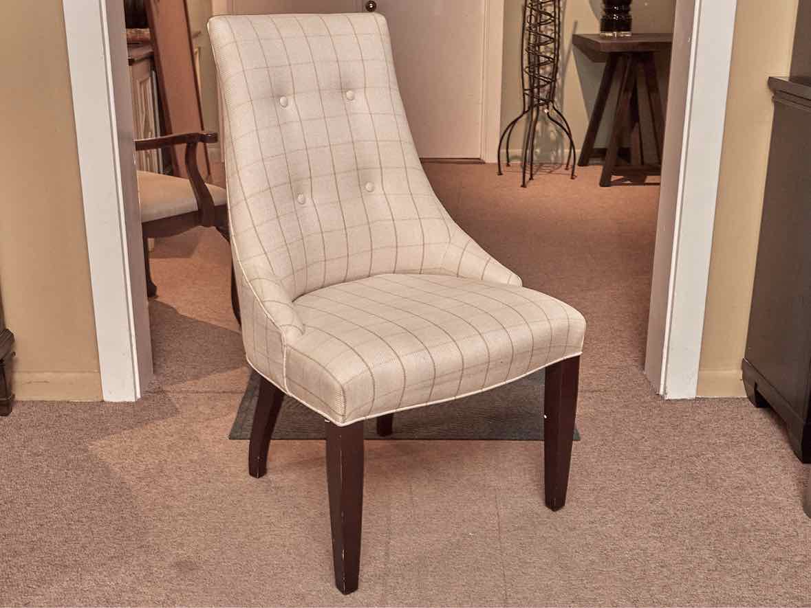 Pair of Host & Hostess Ivory Buffalo Plaid  Dining Chairs
