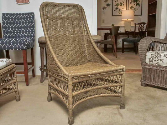 Pair Of Ethan Allen 'Puddy' Finish Woven Dining Chairs With Cushion