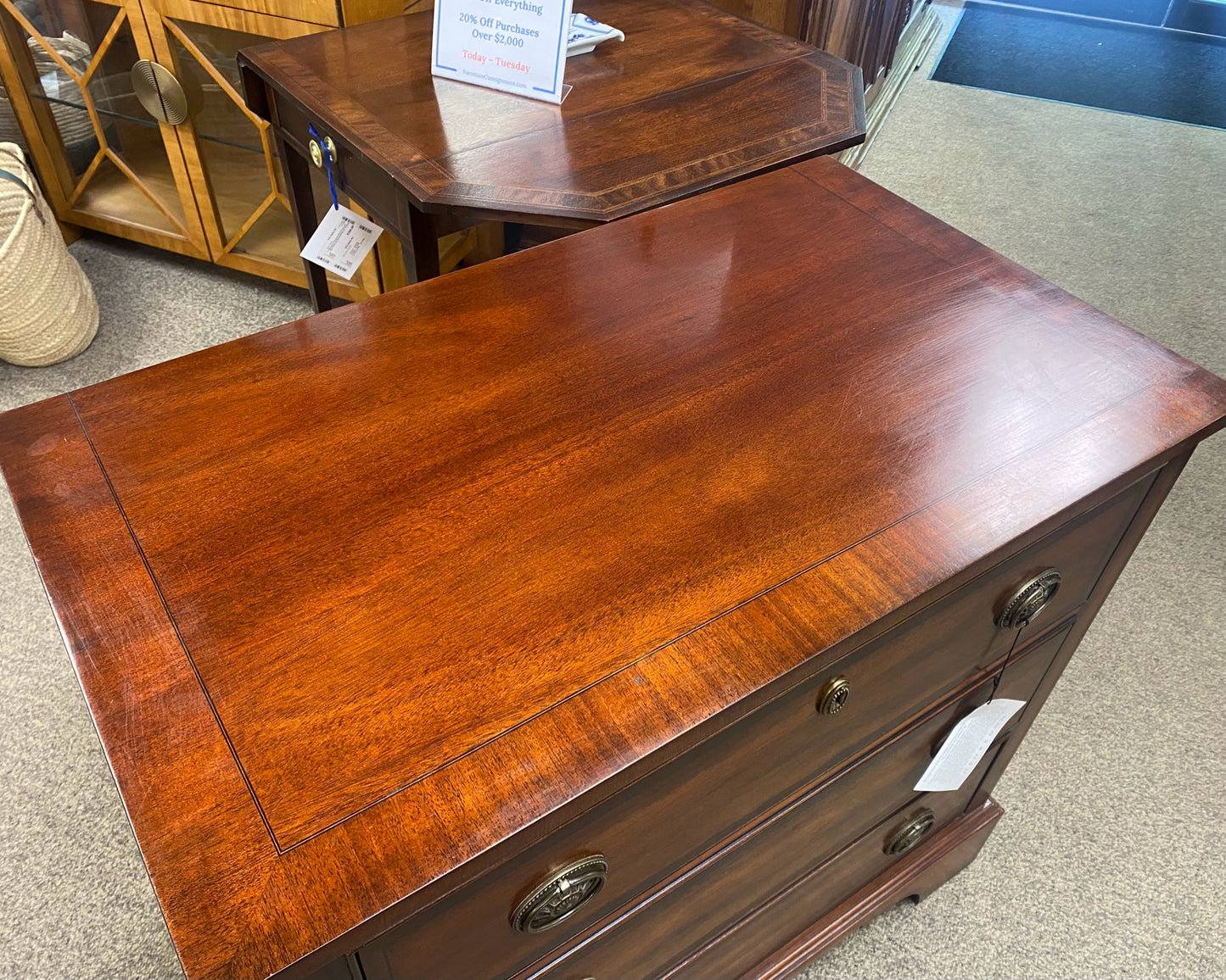 Henredon Mahogany 3-Drawer Chest with Brass Pulls
