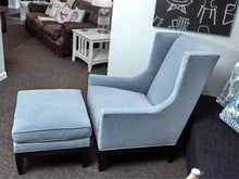 'Robin Egg' Blue Performance Velvet High Back Chair & Ottoman