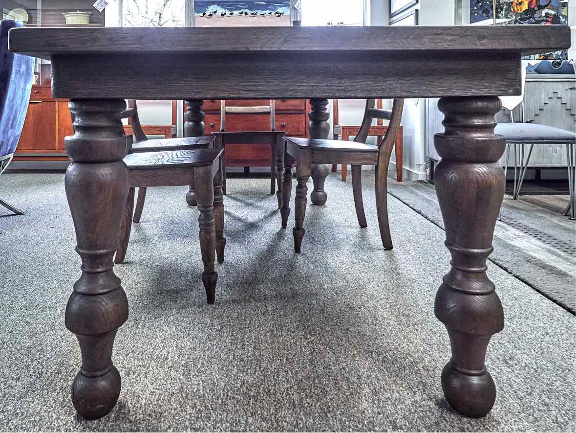 RH 19th C. Oak Baluster Dining Table & Set of 6 English Schoolhouse Side Chairs