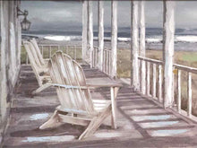 'Coastal  Porch' Textured Art Print Framed In White Shiplap Style Frame