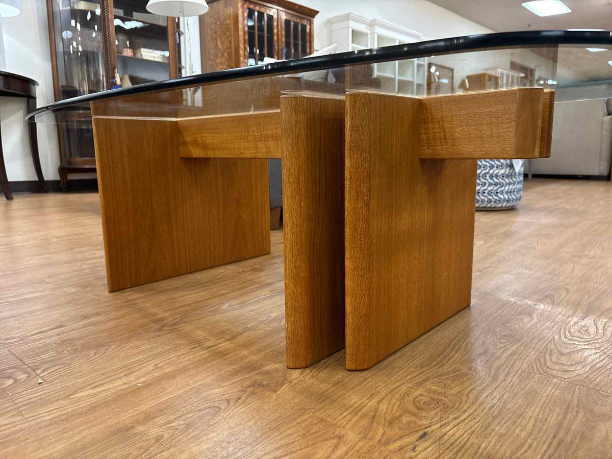 Mid-Century Modern Oval Glass Top Teak Coffee Table