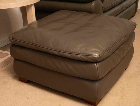 Grey Leather Ottoman