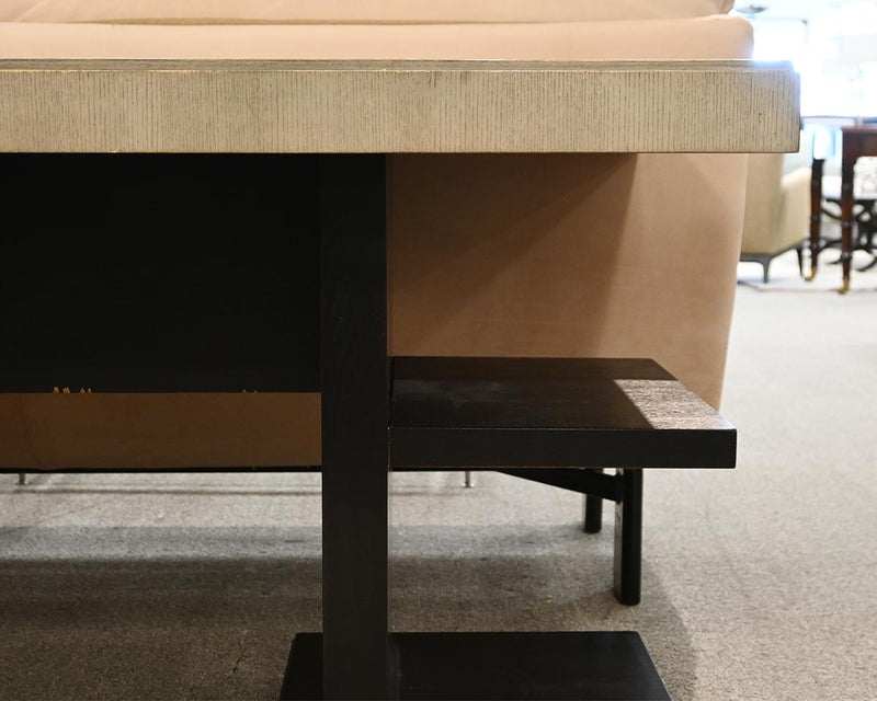 Contemporary Grey Oak Desk with Espresso Base with Built-in- Shelves
