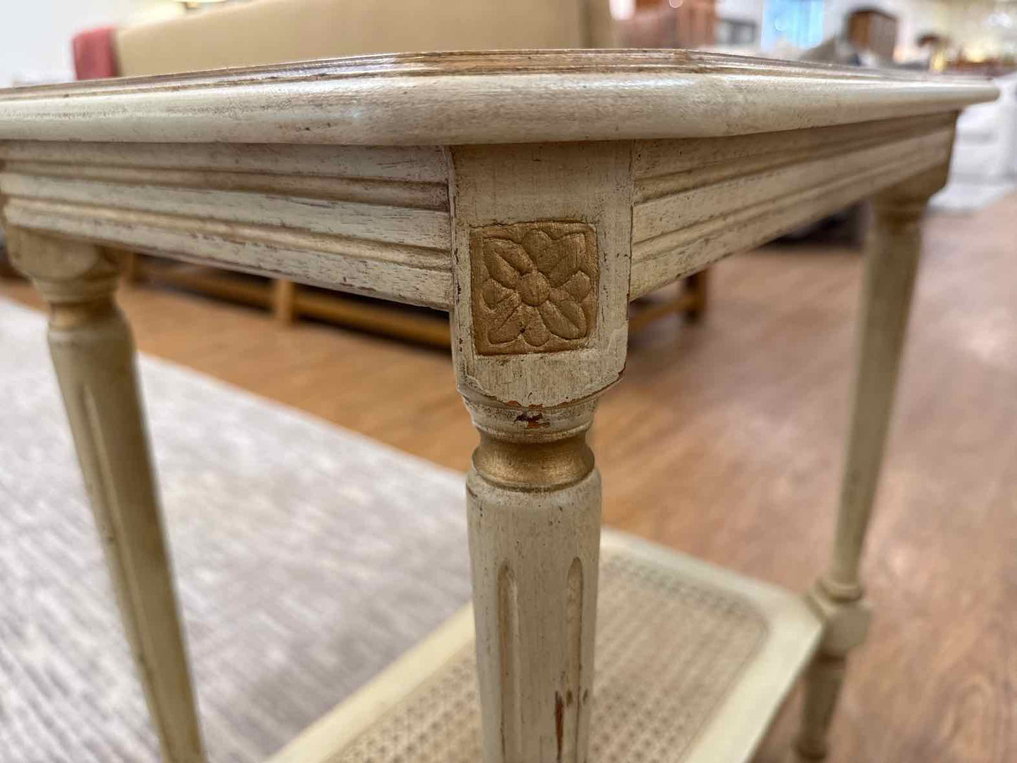 Domain Pair of Glass-Top Cane Side Tables