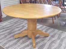 Blonde Wood Pedestal Base Drop Leaf Dining Table