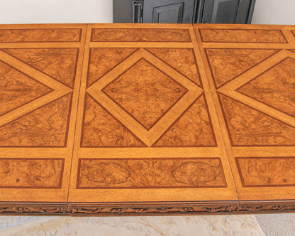 Henredon French Louis XVI Burl Walnut Dining Table W/ Oak Inlays  And 2 Leaves