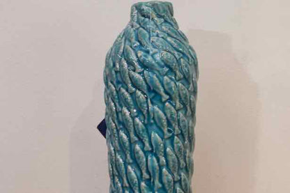 Ceramic  Aqua Blue Fish Vase