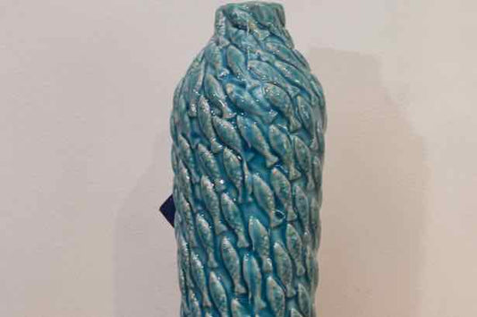 Ceramic  Aqua Blue Fish Vase
