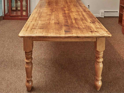 Waxed Reclaimed Pine Dining Table With Turned Legs