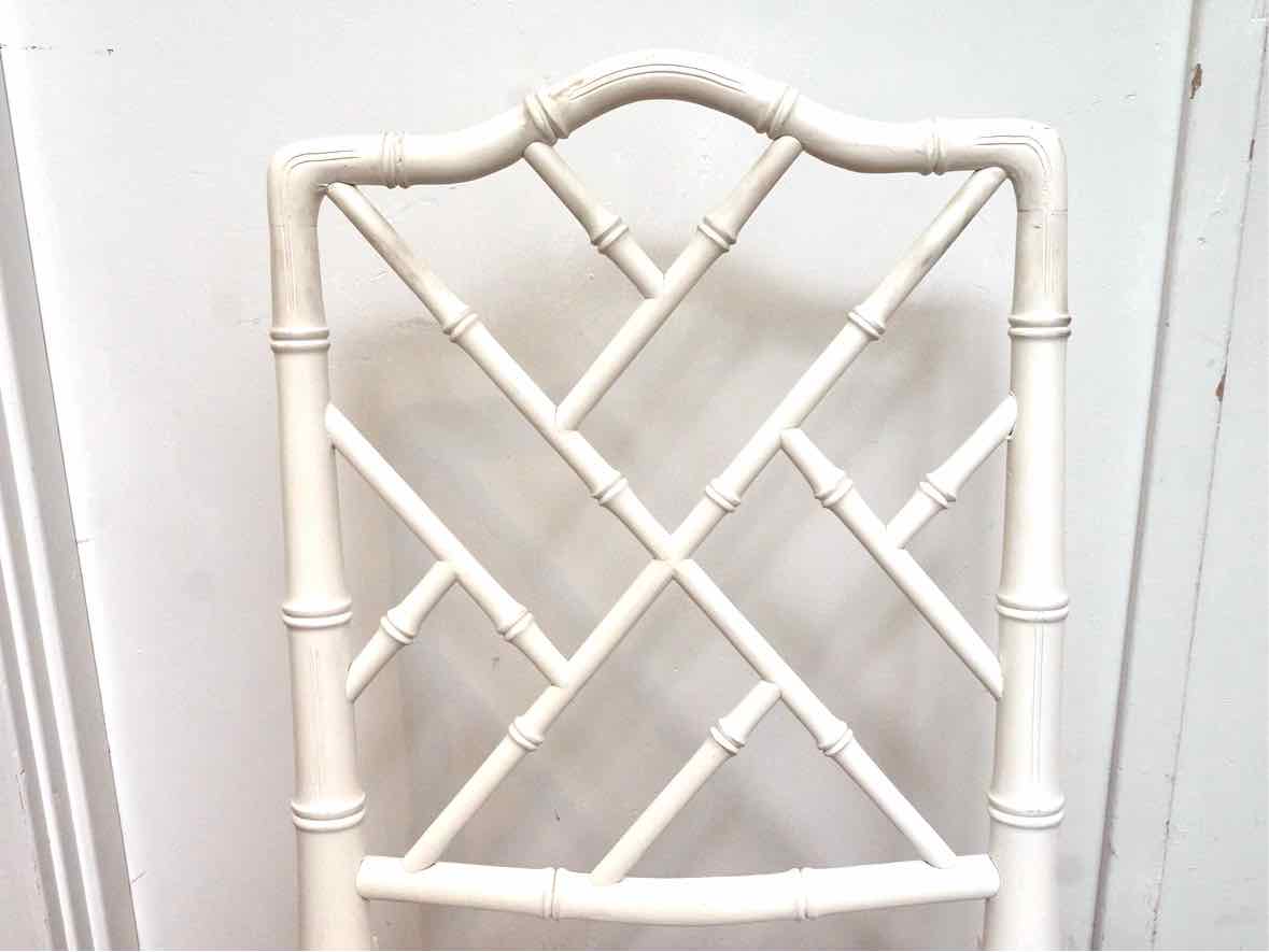 Pair of Bamboo & Cain Seat Arctic White Finish Dining Chairs
