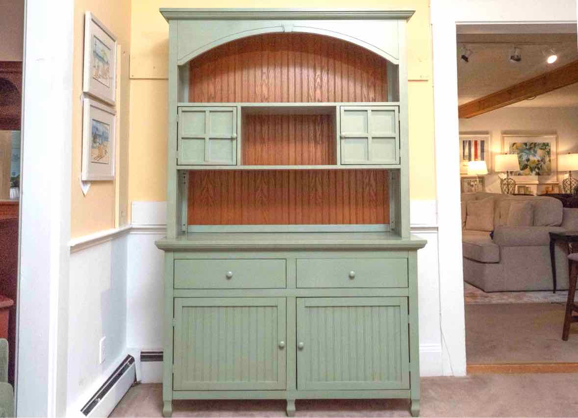 Sage Green Finish 4 Door 2 Drawer & Bead board   Hutch Cabinet