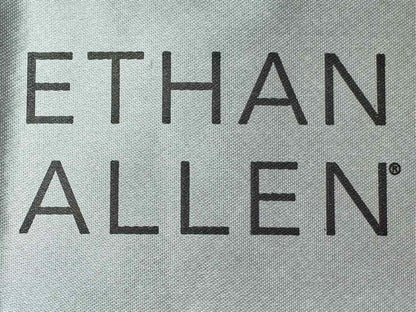 Pair of Ethan Allen Taupe Herringbone Upholstered & Teal Piping  Stools