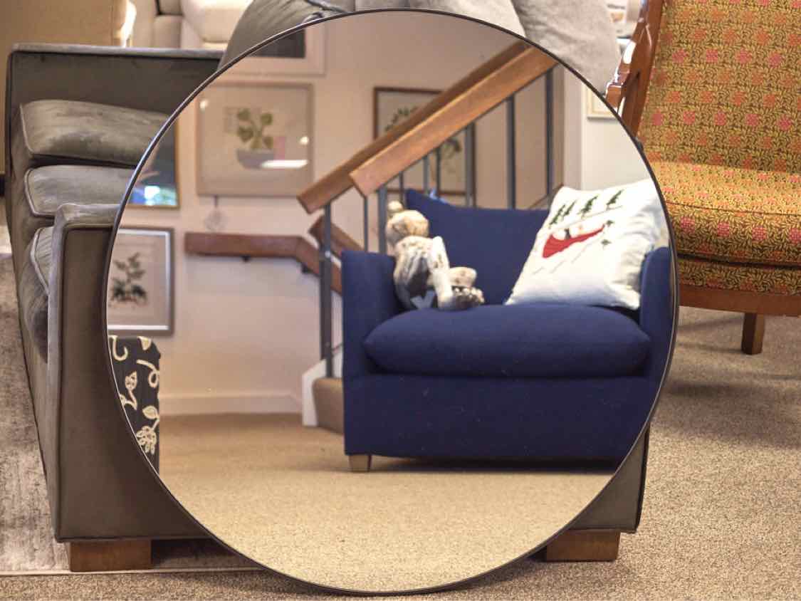 West Elm Round  Mirror with Black Metal Trim
