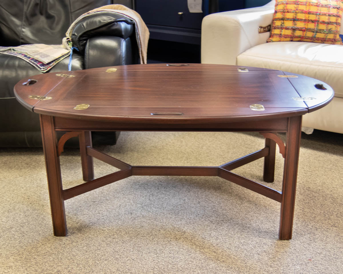 Henkel Harris Mahogany Butler Tray Cocktail Table with Brass Hardware