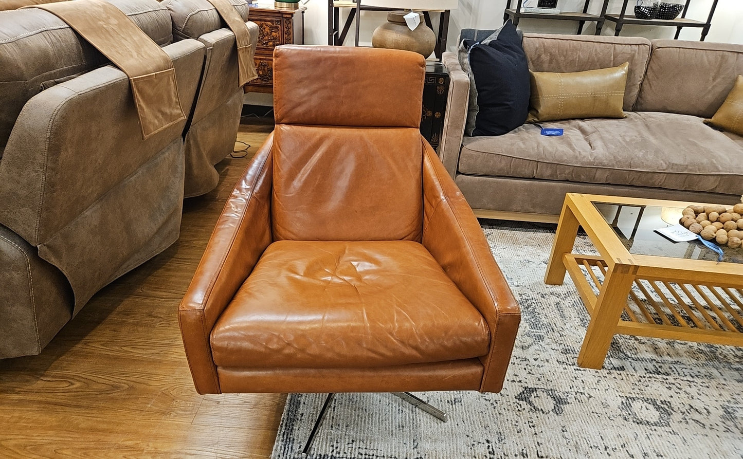 West Elm 'Austin' Leather Chair and Ottoman