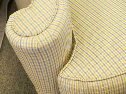 Ethan Allen Yellow & Blue Check Upholstered Wing Chair