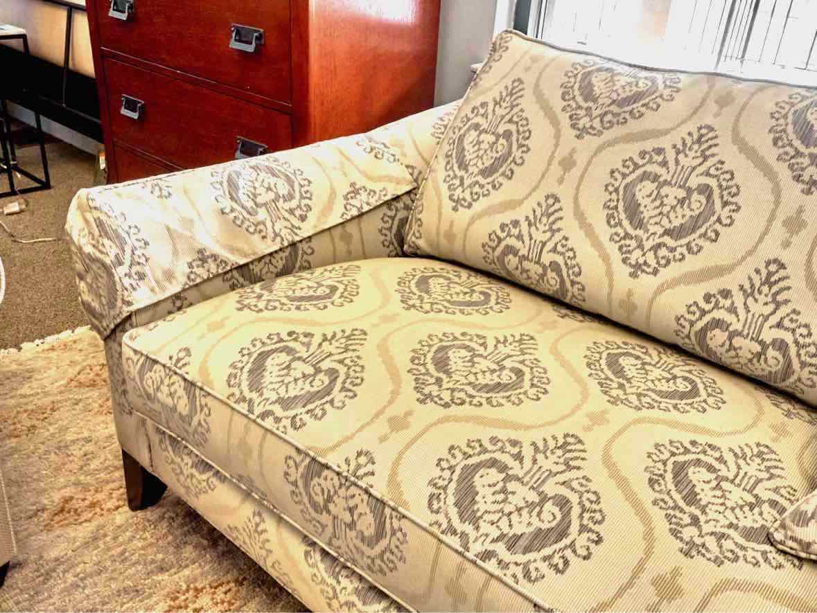 Ethan Allen Upholstered  Neutral Toned Damask Sofa