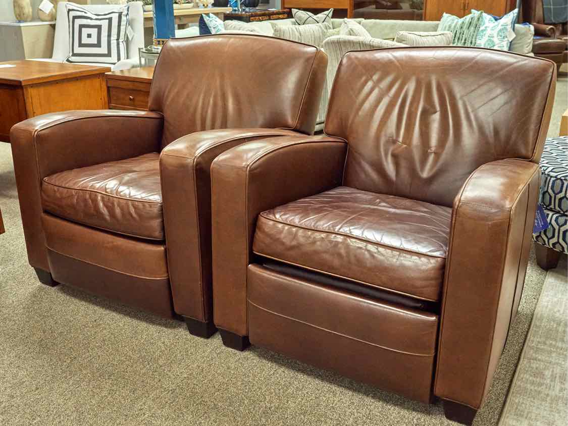 Pair of MG+BW  Saddle Brown Leather Recliners