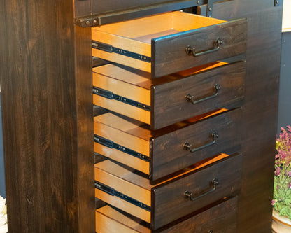 Rustic Solid Pine Chifferobe in Walnut Finish & 7 Drawers