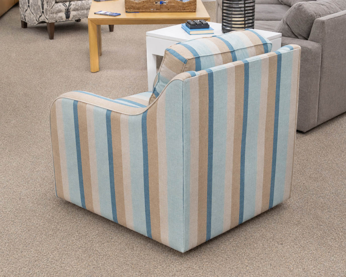 Pair of Jupiter Slope Arm Swivel Chairs in Gateway Mist Striped Sunbrella Fabric