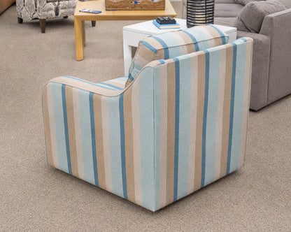 Pair of Jupiter Slope Arm Swivel Chairs in Gateway Mist Striped Sunbrella Fabric
