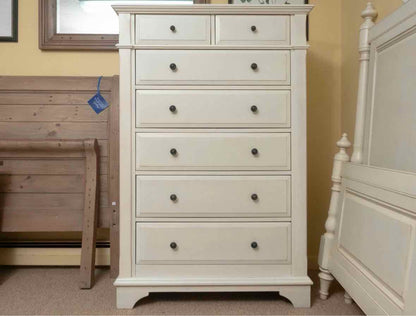 Ivory Finish 7 Drawer Tall Chest with Dark Pewter Finish Knobs