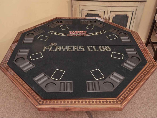 Peacan Inlaid Octagon Dining Table on Steel Pedestal Base