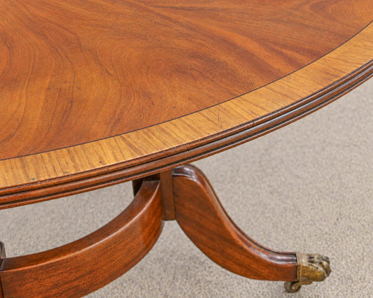 60" Round Banded Mahogany Dining Table on Bird Cage Pedestal