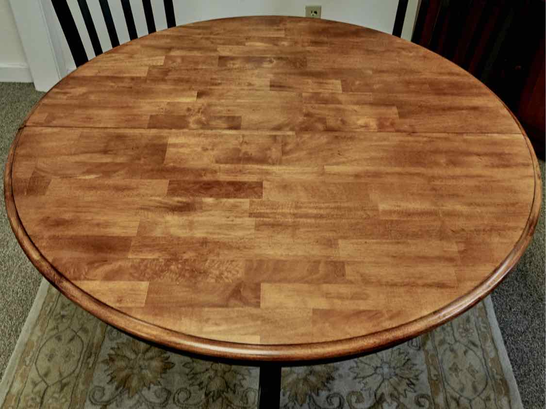 Round Dining Table with Butterfly Leat & Set of 4 Black Chairs