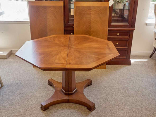 Baker Light Walnut Octagon Dining Table w/ 2  Leaves