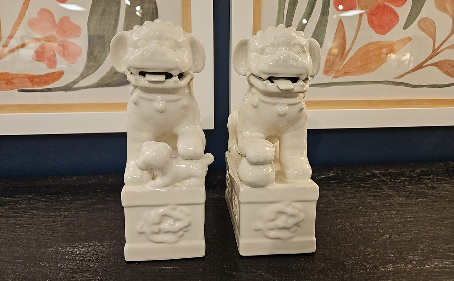 Pair of White Porcelain Foo Dogs