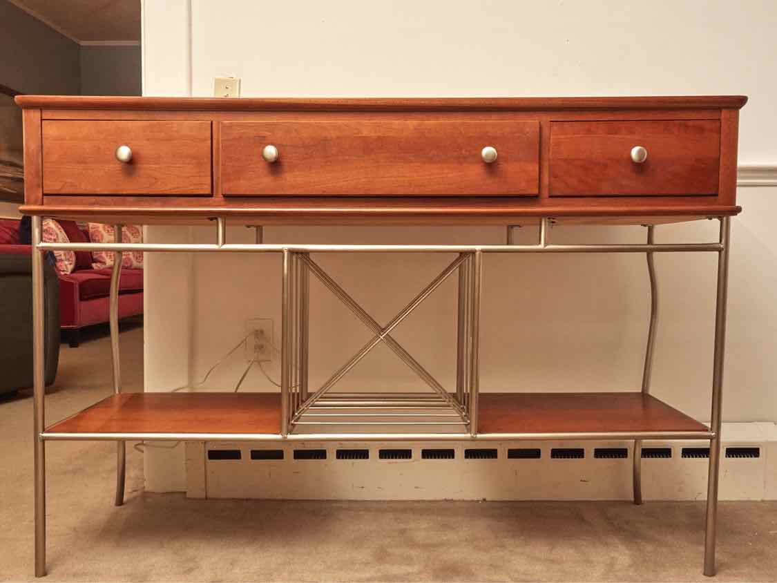 Cherry 3 Drawer 2 Shelf Stone Insert Surface Metal Framed Wine Rack Server