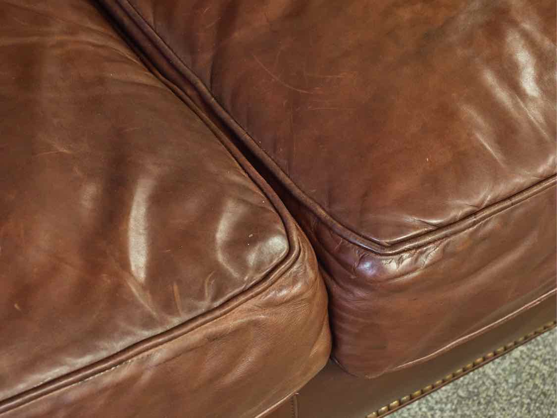 Southwood  Brown Leather  3 Cushion Sofa on Casters