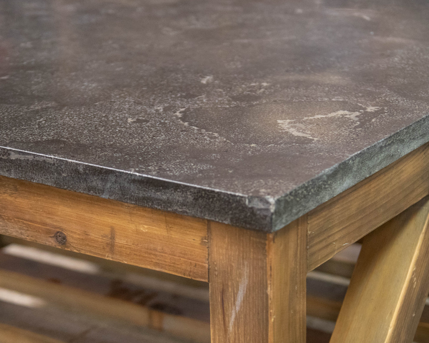 Pair of Rustic Pine & Stone Cocktail Tables