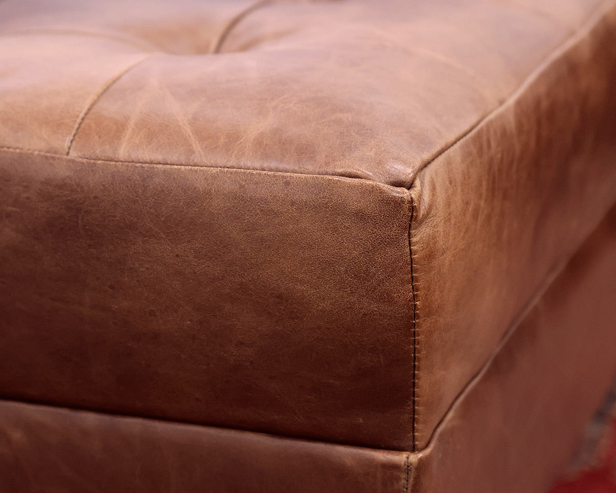 Square Brown Leather Tufted Ottoman