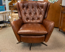 Pottery Barn Wells Tufted Swivel Recliner in Molasses Leather